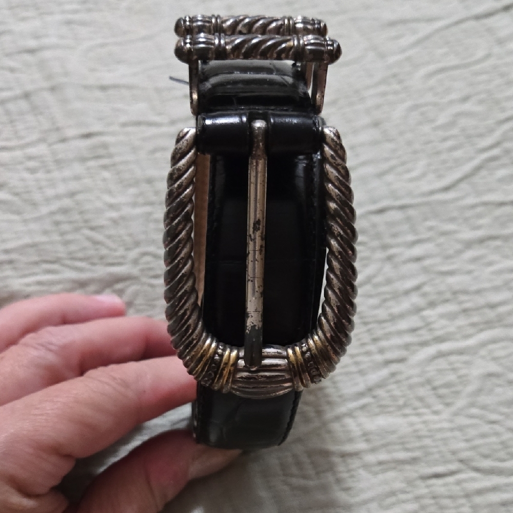 Fossil Black Embossed Leather Cowhide Belt Size Small